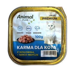 karma dla kota tacka 100g pasztet z wołowiną i sercami indyczymi